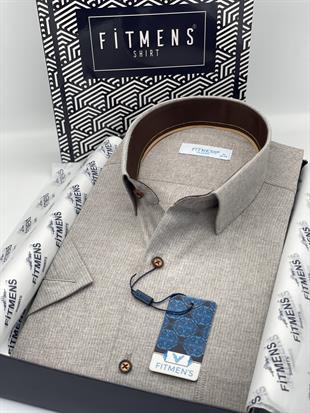 Klasik Kısa Kol Keten Cotton Hediye Kutulu Erkek Gömlek FS-003624 - Bej