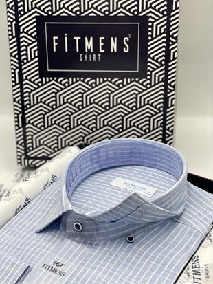 Klasik Uzun Kol Çizgili Keten Cotton Cepsiz Yaka Düğmeli Erkek Hediye Kutulu Gömlek FS-003169 - Açık Mavi