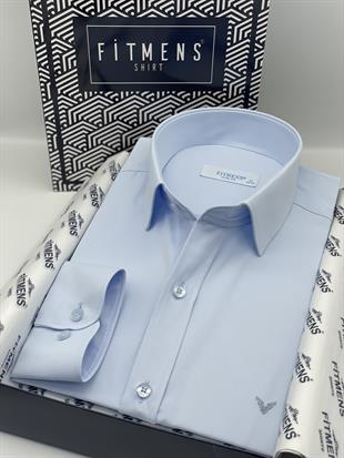 Slim Fit Uzun Kol Saten Hediye Kutulu Kolay Ütülenebilir Erkek Gömlek FS-002968 - Buz Mavi
