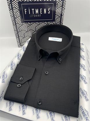 Slim Fit Uzun Kol Pamuklu Hediye Kutulu Kolay Ütülenebilir Erkek Gömlek FS-002225 - Siyah