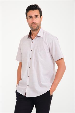 Klasik Kısa Kol V Flam Keten Hediye Kutulu Erkek Gömlek FS-001217 - Kahverengi