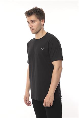 Slim Fit Kısa Kol Nakışlı %100 Pamuklu T-Shirt FS-003011 - Siyah