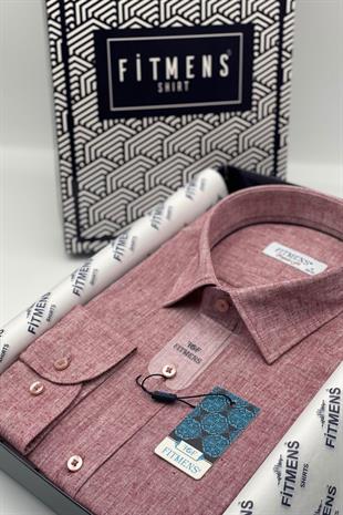 Regular Fit Uzun Kol Keten Cepsiz Hediye Kutulu Erkek Gömlek FS-001578 - Bordo