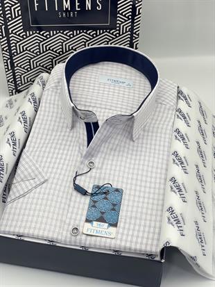 Klasik Kısa Kol Kareli Hediye Kutulu Erkek Gömlek FS-004157 - Beyaz