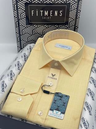 Klasik Uzun Kol Keten Yaka Alttan Düğmeli Hediye Kutulu Erkek Gömlek FS-003686 - Sarı