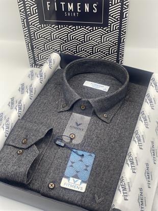 Klasik Uzun Kol Kışlık %100 Cotton Filafil Yaka Düğmeli Hediye Kutulu Erkek Gömlek FS-003766 - Lacivert Kahve