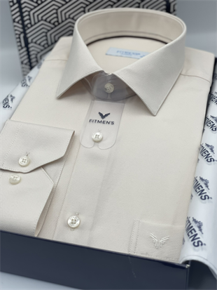 Klasik Uzun Kol Oxford Hediye Kutulu Kolay Ütülenebilir Erkek Gömlek FS-001254 - Krem