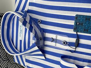 Klasik Uzun Kol Çizgili Cepsiz Yaka Alttan Düğmeli Likralı Hediye Kutulu Erkek Gömlek FS-003175 - Saks Mavi Beyaz