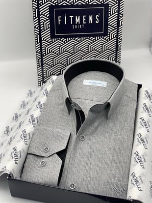 Klasik Uzun Kol Keten Cotton Hediye Kutulu Erkek Gömlek FS-001261 - Koyu Gri