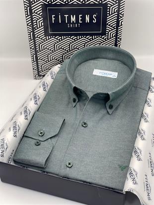 Slim Fit Uzun Kol Pamuklu Hediye Kutulu Kolay Ütülenebilir Erkek Gömlek FS-002225 - Yeşil