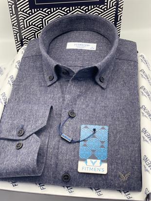 Klasik Uzun Kol Kışlık Oduncu Yaka Düğmeli Pamuklu Hediye Kutulu Erkek Gömlek Y.Filafil FS-003136 - Lacivert Bej