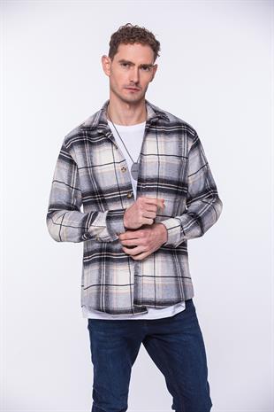 Oversize Yeni Sezon Gömlek Yaka Pamuklu Oduncu Hediye Kutulu Erkek Gömlek FS-002201 - Gri