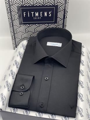 Slim Fit Uzun Kol Saten Hediye Kutulu Kolay Ütülenebilir Erkek Gömlek FS-002968 - Siyah