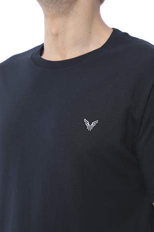 Slim Fit Kısa Kol Nakışlı %100 Pamuklu T-Shirt FS-003011 - Lacivert