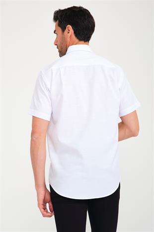 Klasik Kısa Kol V Flam Keten Hediye Kutulu Erkek Gömlek FS-001217 - Beyaz