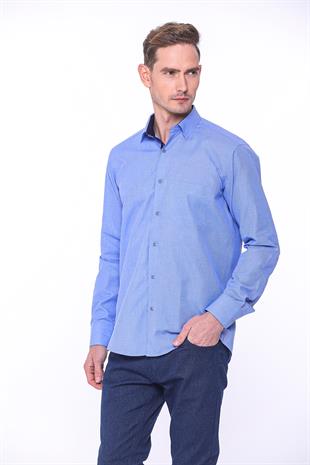 Klasik Uzun Kol Filafil Pitikareli Swift Hediye Kutulu Erkek Gömlek FS-001263 - Saks Mavi