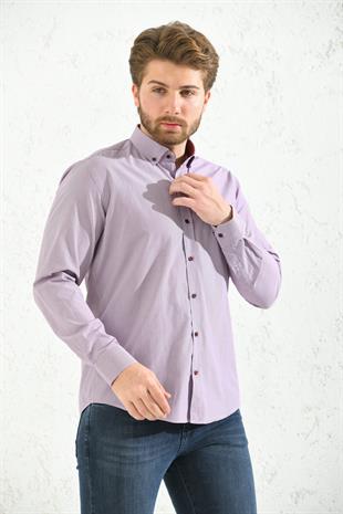 Slim Fit Uzun Kol Pöti Kareli Yaka Düğmeli Hediye Kutulu Erkek Gömlek FS-001373 - Bordo