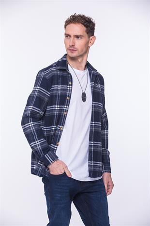 Oversize Yeni Sezon Gömlek Yaka Pamuklu Oduncu Hediye Kutulu Erkek Gömlek FS-002169 - Lacivert