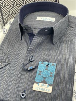 Klasik Kısa Kol Keten Hediye Kutulu Erkek Gömlek FS-003575 - Koyu Lacivert