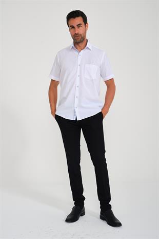 Klasik Kısa Kol Neon Çiçek Armür Hediye Kutulu Erkek Gömlek FS-001214 - Beyaz