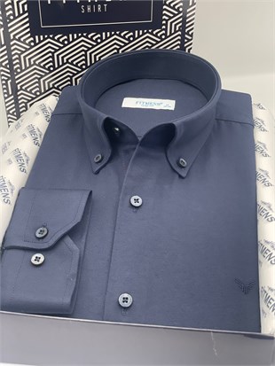 Slim Fit Uzun Kol Pamuklu Hediye Kutulu Kolay Ütülenebilir Erkek Gömlek FS-002225 - Lacivert