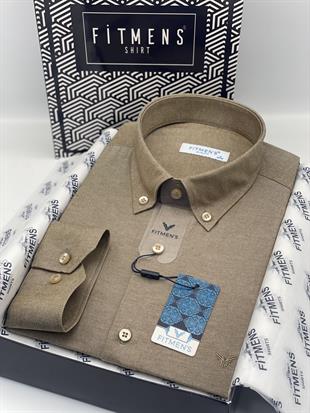 Slim Fit Uzun Kol Pamuklu Hediye Kutulu Kolay Ütülenebilir Erkek Gömlek FS-002225 - Kahverengi