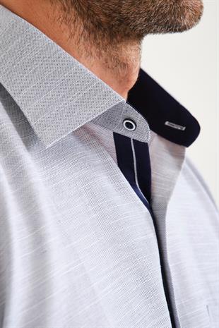 Klasik Kısa Kol V Flam Keten Hediye Kutulu Erkek Gömlek FS-001217 - Lacivert