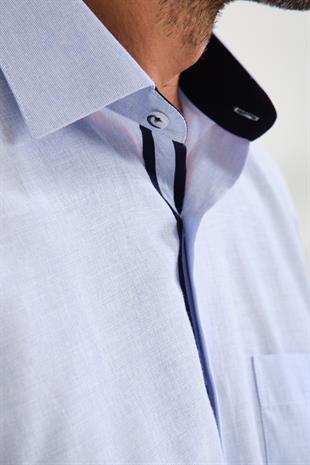 Klasik Kısa Kol Keten Cotton Garneli Hediye Kutulu Erkek Gömlek FS-000748 - Açık Lacivert