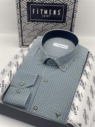 Klasik Uzun Kol Yaka Düğmeli Pöti Kareli Hediye Kutulu Erkek Gömlek FS-003774 - Yeşil