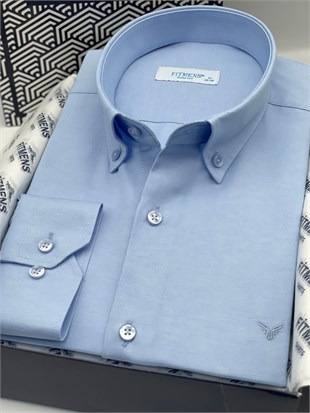 Slim Fit Uzun Kol Pamuklu Hediye Kutulu Kolay Ütülenebilir Erkek Gömlek FS-002225 - Mavi