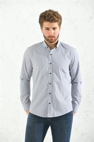 Slim Fit Uzun Kol Pöti Kareli Yaka Düğmeli Hediye Kutulu Erkek Gömlek FS-001373 - Kahverengi