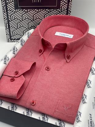 Klasik Uzun Kol Pamuklu Yaka Düğmeli Hediye Kutulu Kolay Ütülenebilir Erkek Gömlek FS-003897 - Kırmızı