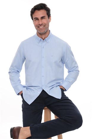Slim Fit Uzun Kol Pamuklu Hediye Kutulu Kolay Ütülenebilir Erkek Gömlek FS-002225 - Buz Mavi