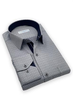 Klasik Uzun Kol Baklava Desenli Jakarlı Hediye Kutulu Erkek Gömlek FS-001366 - Lacivert