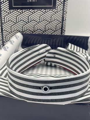 Slim Fit Uzun Kol Likralı Çizgili Yaka Düğmeli Hediye Kutulu Erkek Gömlek FS-003669 - Koyu Gri