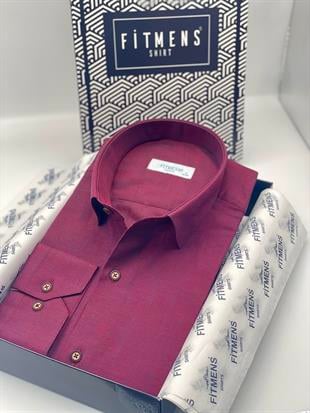 Klasik Uzun Kol Cepsiz Keten Erkek Hediye Kutulu Gömlek FS-003043 - Bordo