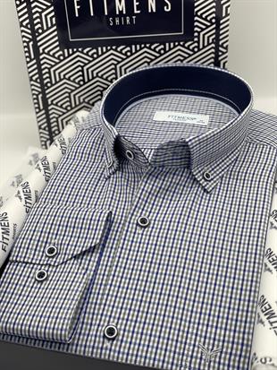 Klasik Uzun Kol Yaka Düğmeli Pöti Kareli Hediye Kutulu Erkek Gömlek FS-003774 - Gri