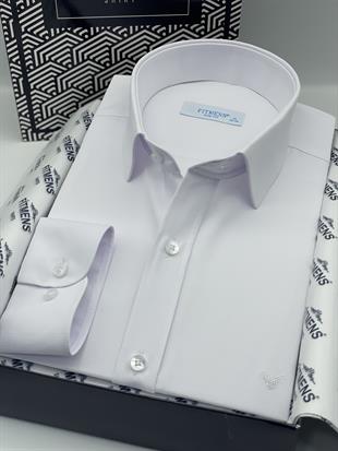 Slim Fit Uzun Kol Saten Hediye Kutulu Kolay Ütülenebilir Erkek Gömlek FS-002968 - Beyaz