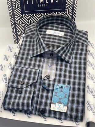 Klasik Uzun Kol Kışlık Kareli %100 Cotton Yaka Alttan Düğmeli Hediye Kutulu Erkek Gömlek FS-003129 - Lacivert