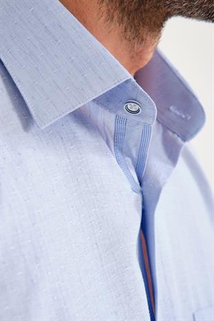 Klasik Kısa Kol Neon Nokta Armür Hediye Kutulu Erkek Gömlek FS-001216 - Açık Mavi