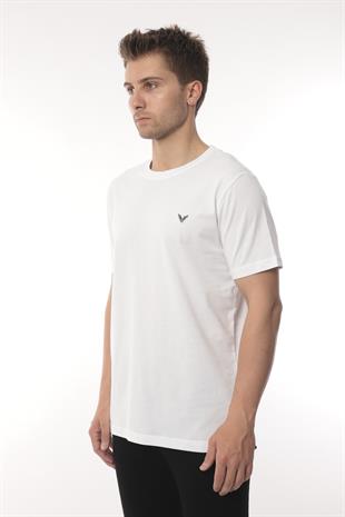 Slim Fit Kısa Kol Nakışlı %100 Pamuklu T-Shirt FS-003011 - Beyaz