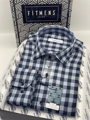 Klasik Uzun Kol Kışlık Ekoseli Oduncu Yaka Altı Düğmeli Pamuklu Hediye Kutulu Erkek Gömlek FS-001988 - Açık Mavi