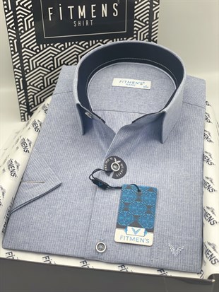 Klasik Kısa Kol Keten Cotton Hediye Kutulu Erkek Gömlek FS-003624 - Lacivert