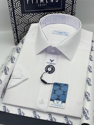 Klasik Kısa Kol Keten Yaka Alttan Düğmeli Rahat Kumaş Hediye Kutulu Erkek Gömlek FS-004588 - Beyaz