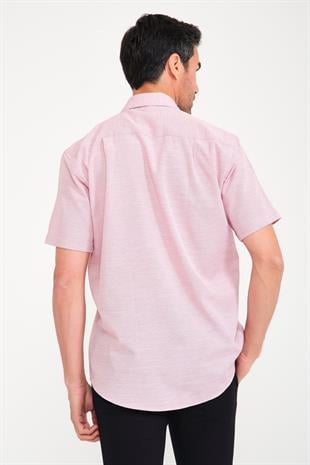 Klasik Kısa Kol V Flam Keten Hediye Kutulu Erkek Gömlek FS-001217 - Bordo