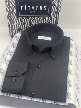 Klasik Uzun Kol Pamuklu Yaka Düğmeli Hediye Kutulu Kolay Ütülenebilir Erkek Gömlek FS-003897 - Siyah