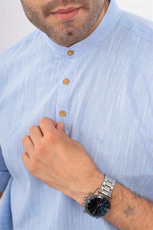 Slim Fit Uzun Kol Hakim Yaka Yarım Patlı Hediye Kutulu Erkek Gömlek FS-003687 - Açık Mavi