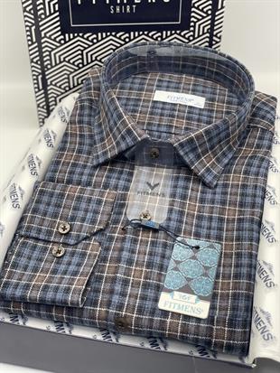 Klasik Uzun Kol Kışlık Ekoseli Oduncu Yaka Altı Düğmeli Pamuklu Hediye Kutulu Erkek Gömlek FS-001987 - Kahverengi