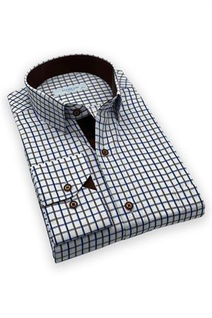 Klasik Uzun Kol Renkli Kareli Hediye Kutulu Erkek Gömlek FS-002154 - Beyaz Kahve