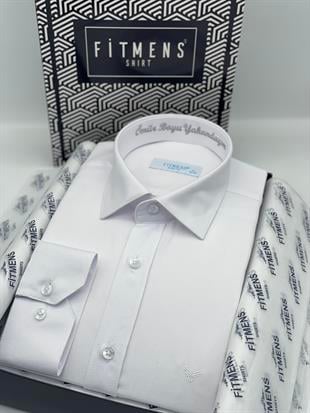Slim Fit Uzun Kol Ömür Boyu Yakandayım Nakışlı Hediye Kutulu Erkek Gömlek FS-001376 - Beyaz